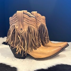 Corral Whip Stitch Fringed Short Boots